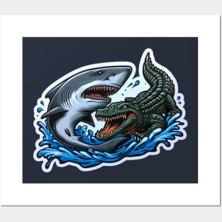 shark vs crocodile Posters and Art